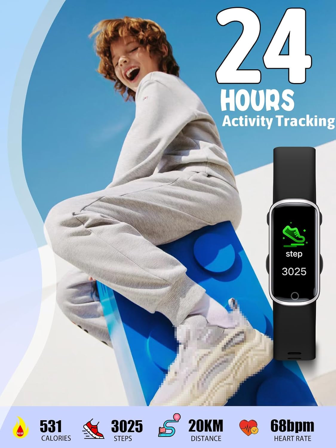 Kids Fitness Tracker,Fitness Watch Waterproof Activity Tracker with Heartrate and Sleep Monitor,Stopwatch,11 Sport Modes,Great Gifts for Girls Boys Kids Age 6-13 Years Olds